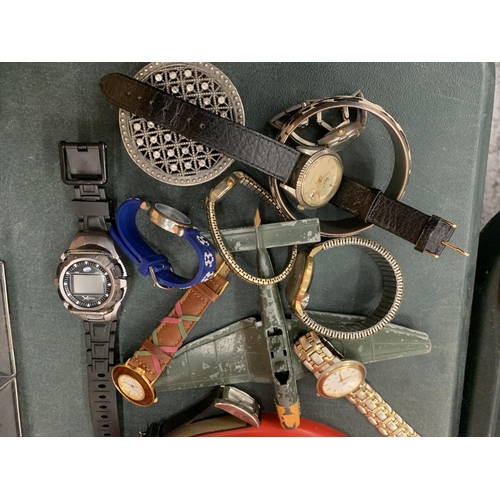 90 - AN ASSORTMENT OF COSTUME JEWELLERY AND WATCHES INCLUDING TIMEX ETC