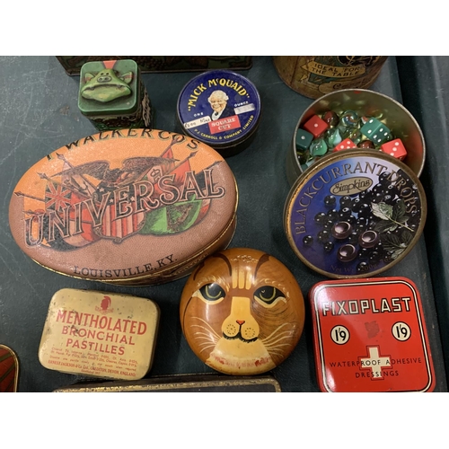 92 - AN ASSORTMENT OF VINTAGE METAL TINS TO INCLUDE A QUANTITY OF WATCH MOVEMENTS