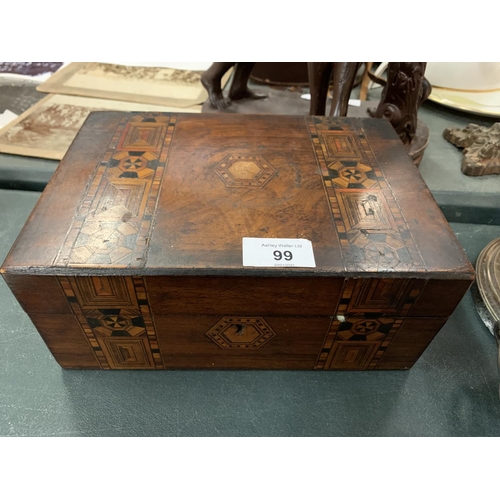 99 - A PAIR OF VINTAGE WOODEN HINGED BOXES AND SIX PIECES OF BLUE AND WHITE WEDGWOOD JASPER WARE