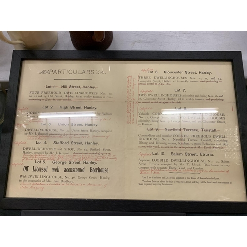 152 - TWO FRAMED 'BURSLEM AND TUNSTALL' AUCTION POSTERS