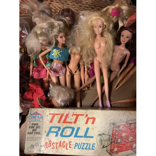 172 - A COLLECTION OF TOYS TO INCLUDE BARBIE STYLE DOLLS, TILT N ROLL, RUPERT BEAR ETC