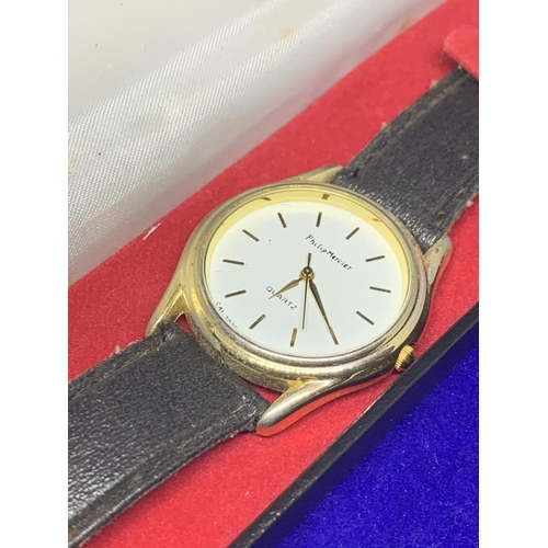 644 - TWO BOXED WATCHES TO INCLUDE A LADIES SEIKO WITH LEATHER STRAP IN WORKING ORDER AND A GENTS PHILIP M... 