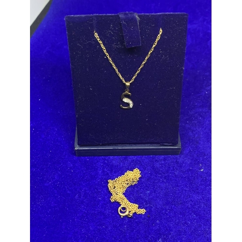 646 - THREE 9 CARAT GOLD NECKLACES (ONE A/F) AND A PAIR OF EARRINGS  GROSS WEIGHT APPROXIMATELY 3.9g