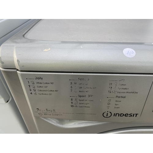 1815 - A SILVER INDESIT 7KG WASHING MACHINE BELIEVED IN WORKING ORDER BUT NO WARRANTY