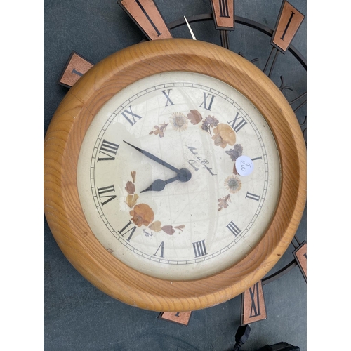 1824 - FOUR VARIOUS WALL CLOCKS TO INCLUDE SOME WITH DECORATIVE DESIGN