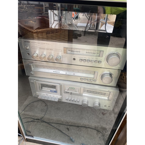 1856 - AN OPTONICA HIFI SYSTEM ALONG WITH A SET OF SPEAKERS AND A SHARP TURNTABLE