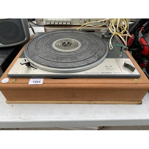 1864 - A GOLDRING LENCO GL 75 TURNTABLE, A SONY TAPE DECK , A TUNER AND A PAIR OF WHARFEDALE SPEAKERS