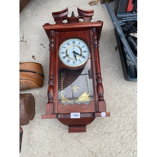 1460 - A DECORATIVE WOODEN WALL CLOCK WITH MECHANISM