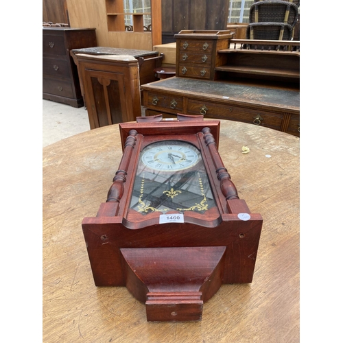 1460 - A DECORATIVE WOODEN WALL CLOCK WITH MECHANISM