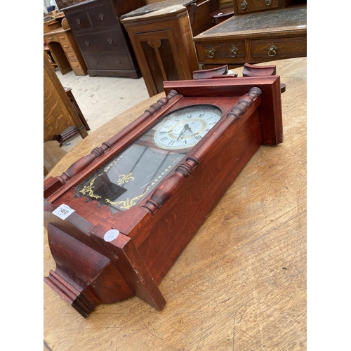 1460 - A DECORATIVE WOODEN WALL CLOCK WITH MECHANISM