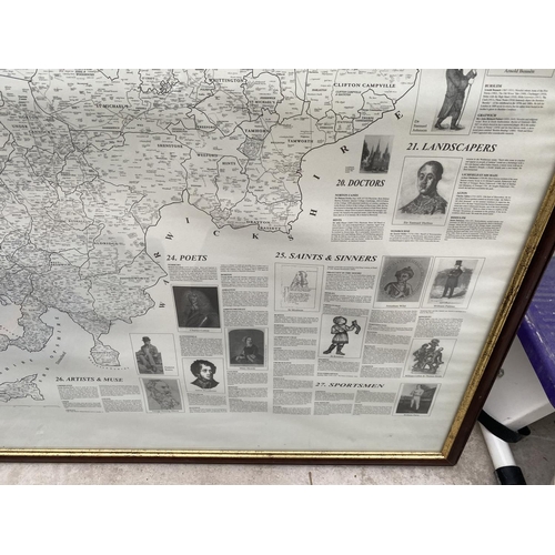 1482 - A LARGE FRAMED IMAGE OF A HISTORIC MAP OF STAFFORDSHIRE