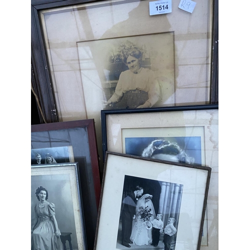 1514 - AN ASSORTMENT OF VITAGE FRAMED PRINTS AND PICTURES