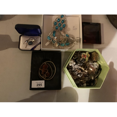 295 - A COLLECTION OF COSTUME JEWELLERY TO INCLUDE NECKLACES, CLIP ON EARRINGS ETC