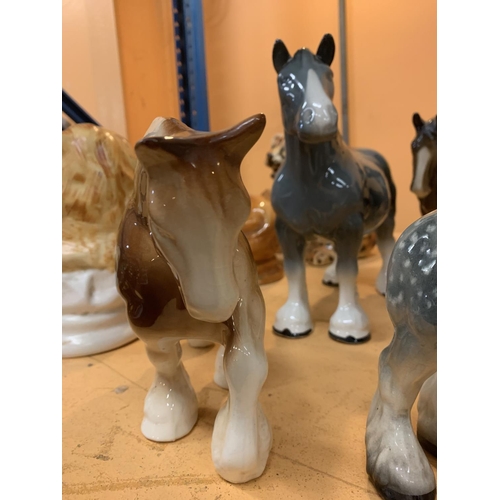 314 - SIX EXAMPLES OF STAFFORDSHIRE CERAMIC SHIRE HORSES