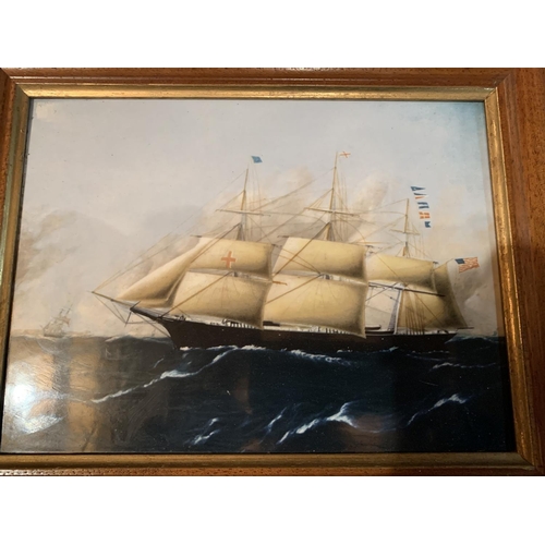 803 - A FRAMED WEDGWOOD CERAMIC PLAQUE OF A SHIP