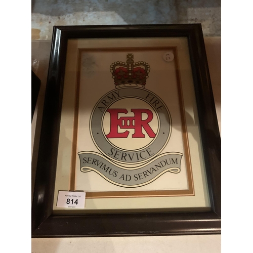 814 - A FRAMED ARMY FIRE SERVICE CREST