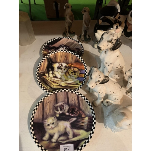 817 - A COLLECTION OF ANIMAL RELATED CERAMIC ITEMS TO INCLUDE DOGS, CATS, ETC