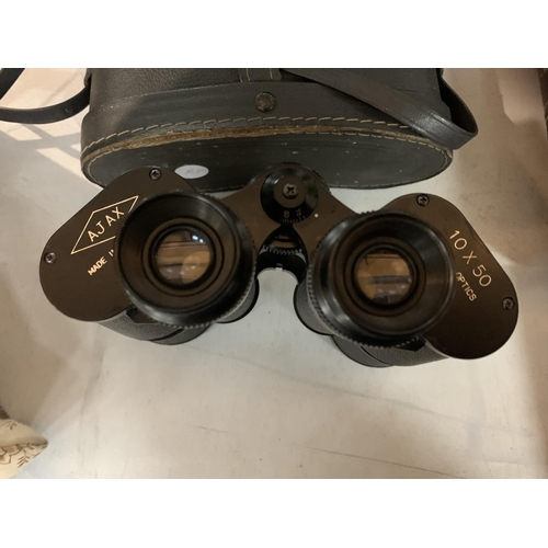 841 - A PAIR OF 10X50 AJAX BINOCULARS TO INCLUDE CASE