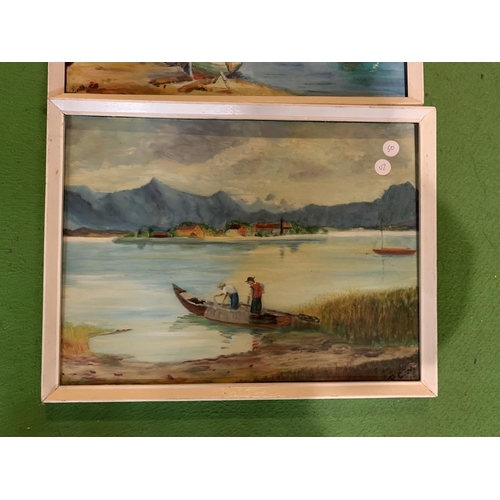 880 - A PAIR OF INITIALLED OIL ON BOARD COASTAL PAINTINGS