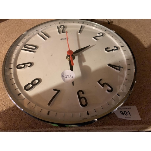 901 - A RETRO METAMEC BATTERY OPERATED WALL CLOCK AND A FURTHER RETRO WALL CLOCK WITH CERAMIC FACE