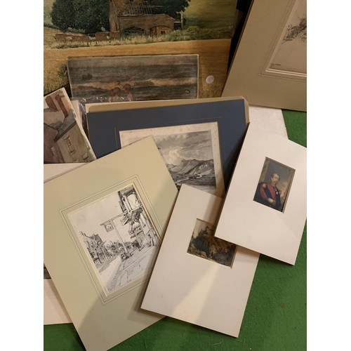 942 - A LARGE QUANTITY OF PRINTS AND BORDERS FOR PICTURE FRAMING