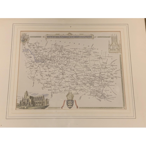 986 - A FRAMED WATERCOLOUR OF CENTRAL LINCOLN AND A FRAMED MAP OF BRISTOL AND BATH