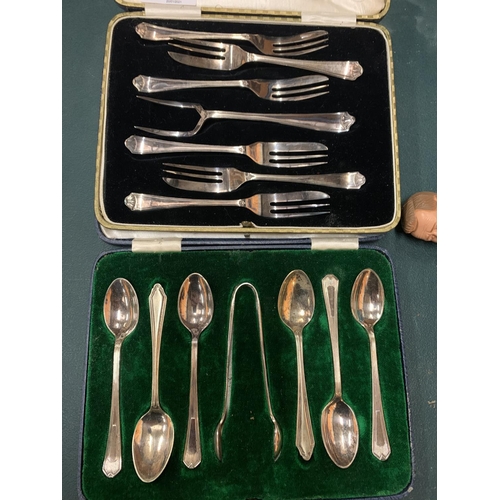 200 - TWO SETS OF FLATWARE TO INCLUDE TEASPOONS AND CAKE FORKS AND TWO SMALL CIRCULAR TRAYS