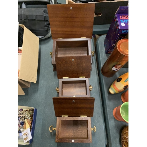 210 - THREE WOODEN BOXES WITH BRASS NAME PLAQUES