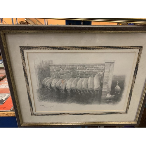 236 - TWO FRAMED PICTURES TO INCLUDE A SIGNED LIMITED EDITION GELDART DEPICTING PIGS