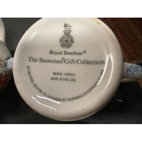 335 - SIX ITEMS OF WEDGWOOD PETER RABBIT COLLECTABLE CHINA TO ALSO INCLUDE A ROYAL DOULTON ' THE SNOWMAN' ... 