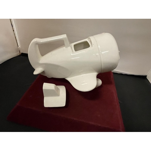 342 - A RETRO 1978 WHITE CERAMIC VANDOR TEA POT IN THE FORM OF AN AEROPLANE