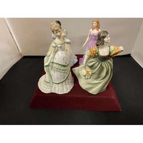 345 - FOUR LADY FIGURINES TO INCLUDE DOULTON, AMETHYST, BELLE OF THE BALL ETC.