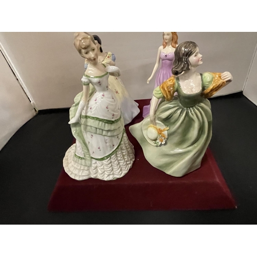 345 - FOUR LADY FIGURINES TO INCLUDE DOULTON, AMETHYST, BELLE OF THE BALL ETC.