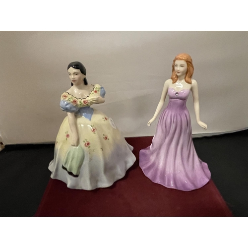 345 - FOUR LADY FIGURINES TO INCLUDE DOULTON, AMETHYST, BELLE OF THE BALL ETC.