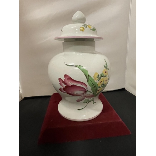 356 - A LARGE SPODE LIDDED JAR APPROXIMATELY 35CM IN HEIGHT