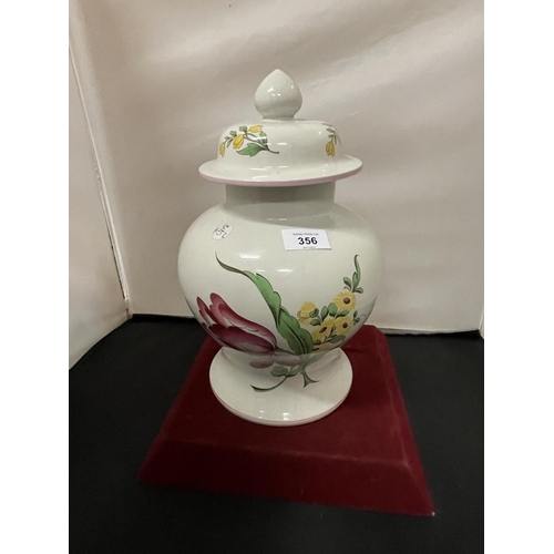 356 - A LARGE SPODE LIDDED JAR APPROXIMATELY 35CM IN HEIGHT