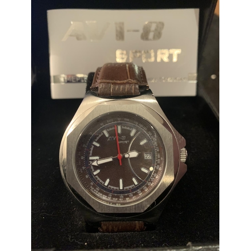 689 - A NEW AND BOXED AVI -8 SPORT WRIST WATCH IN WORKING ORDER