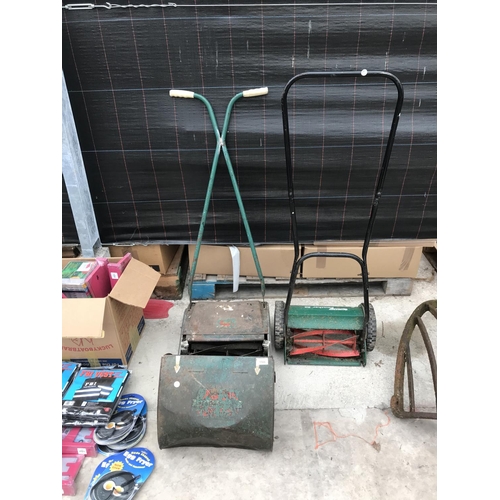 1566 - TWO VINTAGE LAWN MOWERS AND A FLOOR STEAMER