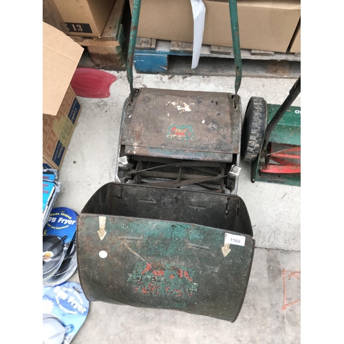 1566 - TWO VINTAGE LAWN MOWERS AND A FLOOR STEAMER