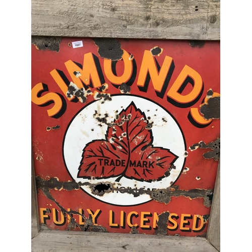 1607 - A WOODEN FRAMED VINTAGE ENAMEL 'SIMONDS' SIGN