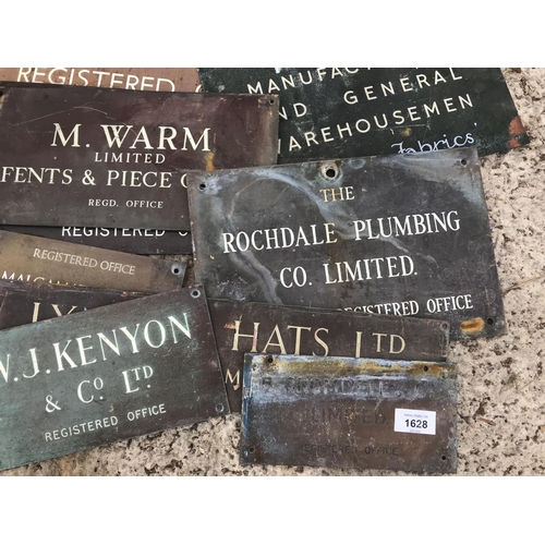 1628 - AN ASSORTMENT OF HISTORICAL METAL ENGRAVED COMPANY SIGNS