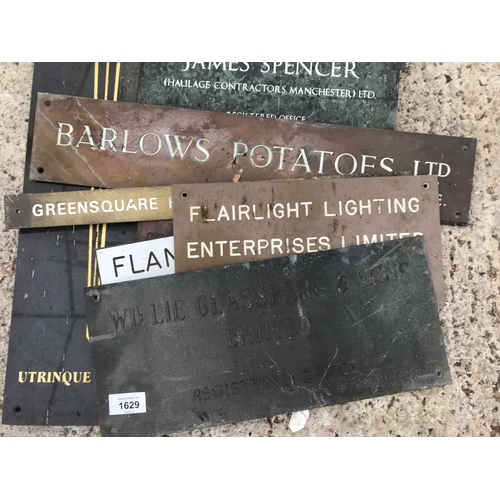 1629 - AN ASSORTMENT OF HISTORICAL METAL ENGRAVED COMPANY SIGNS