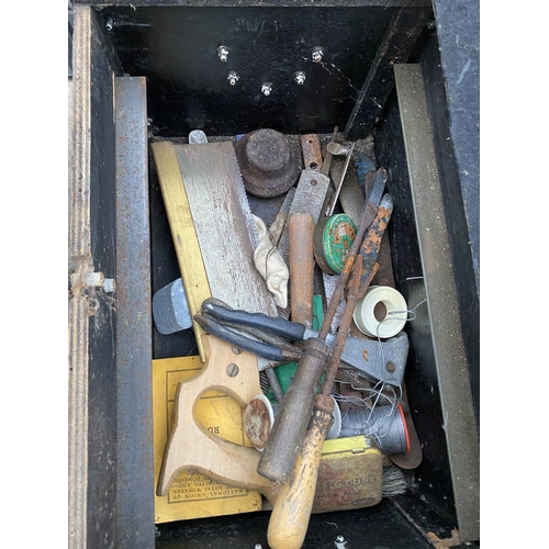 1670 - VARIOUS TOOLS AND HARDWARE - HAMMERS, SAW, RIVETER ETC