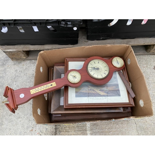 1780 - AN ASSORTMENT OF HOUSEHOLD CLEARENCE ITEMS TO INCLUDE A BEROMETER, BONE CHINA PLATES AND A PUMP ETC