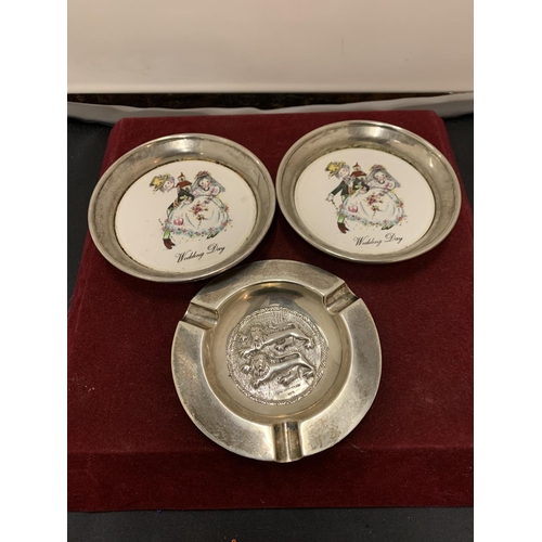 66 - THREE SMALL SILVER PLATED COLLECTABLE DISHES