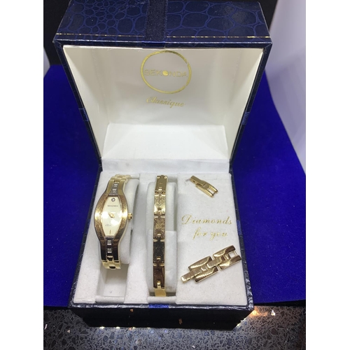 673 - A BOXED SECONDA WATCH AND BRACELET 'DIAMONDS FOR YOU' WITH EXTRA LINKS