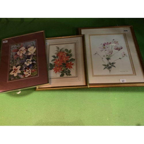 807 - A TRIO OF FRAMED FLOWER PRINTS