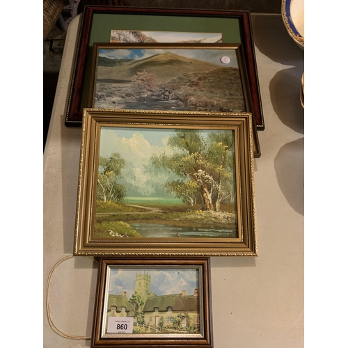 860 - FOUR FRAMED PRINTS OF VARIOUS DIFFERENT SCENIC AREAS