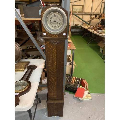 932 - A WOODEN 'REFLECTOR' GRANDMOTHER CLOCK H:133CM