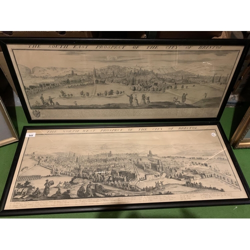 945 - A PAIR OF FRAMED LANDSCAPE ORIENTATED PRINTS DEPICTING THE NORTH WEST AND SOUTH EAST OF THE CITY OF ... 